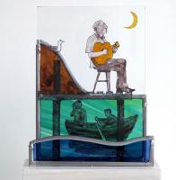 Singing the blues, stained glass by Frans Wesselman RE